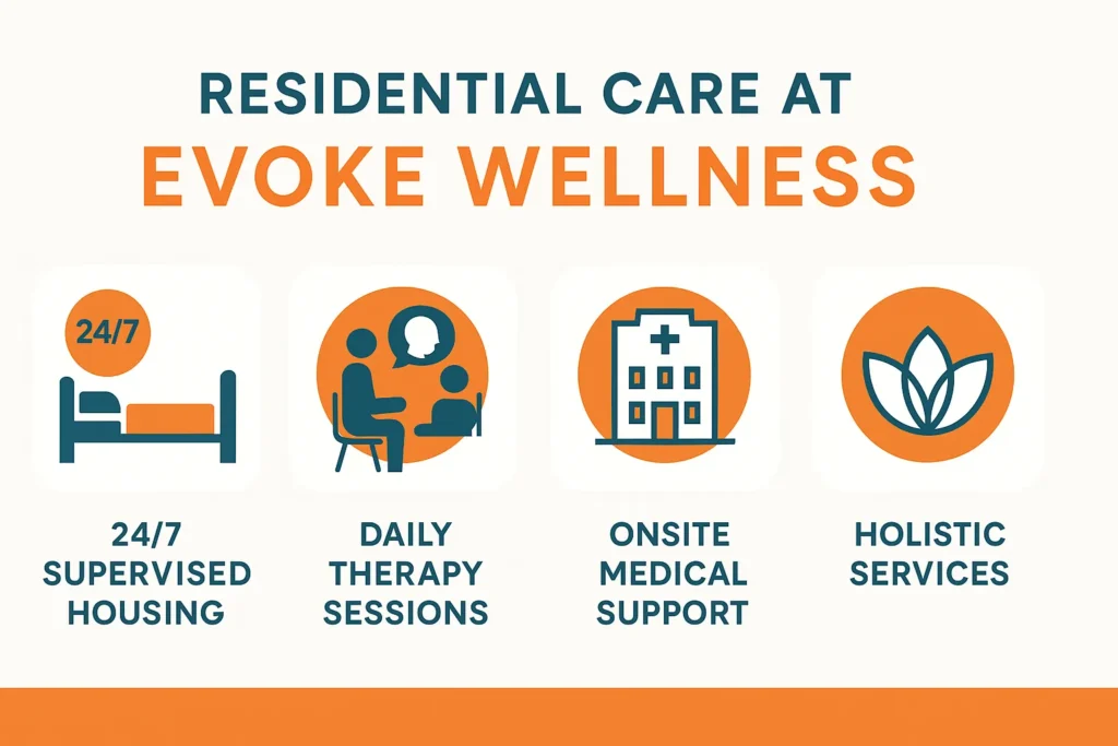Features included in Residential treatment program in Massachusetts: 24/7 housing, daily therapy, medical support, holistic services